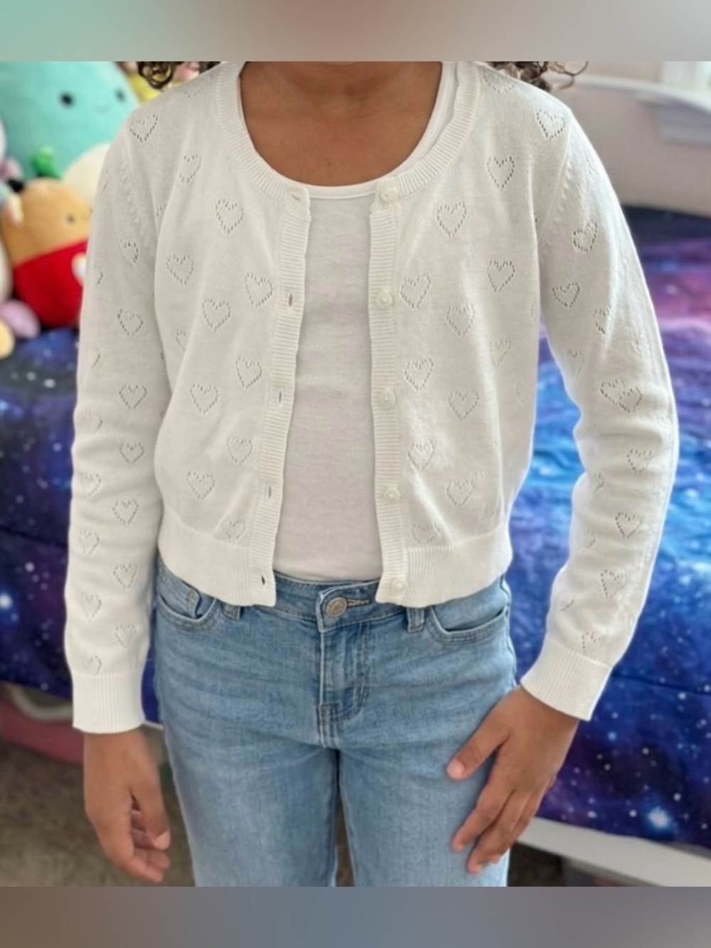 Girls Carter's White Heart Pointelle Button Cardigan - Size 8